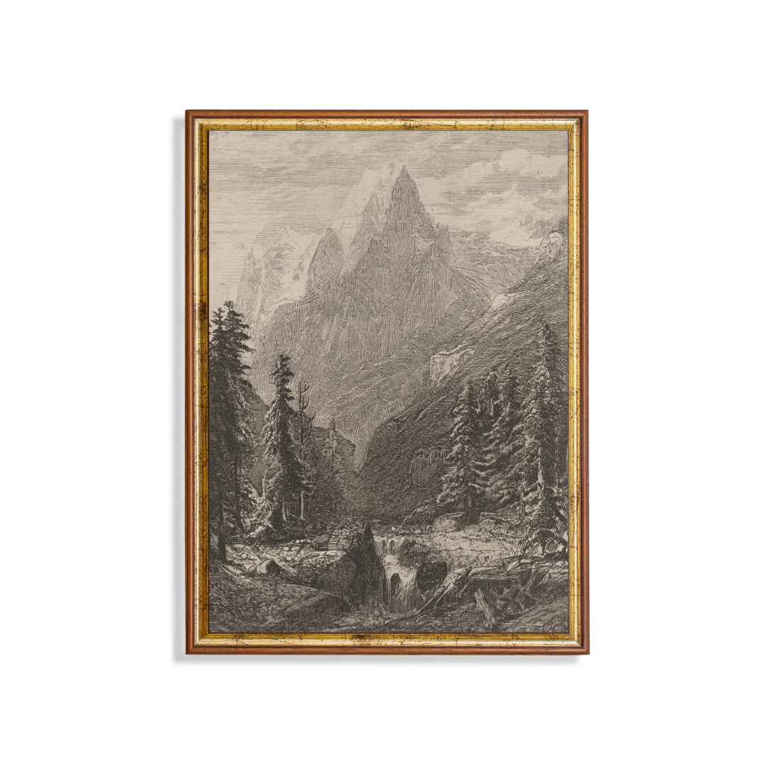 Vintage Sketch Drawing Antique Mountain Landscape Print - Etsy | Etsy (US)