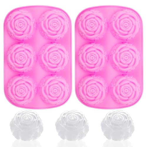 Glavatrix 2Pcs Rose Ice Cube Mold, Silicone Flower Ice Cube Trays, 6 Cavity Cocktails Whiskey Candy Chocolate Cake Cookie Cupcake Baking Molds | Amazon (US)