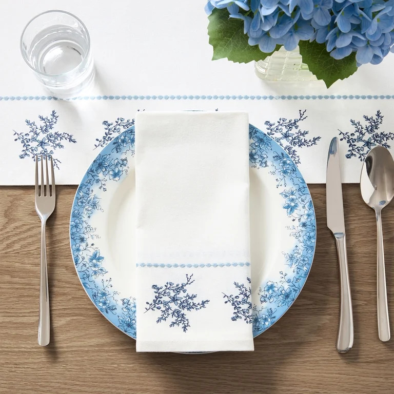 Blue and White Floral Cotton Cloth Napkins, 20" x 20", 4 Count, by My Texas House | Walmart (US)