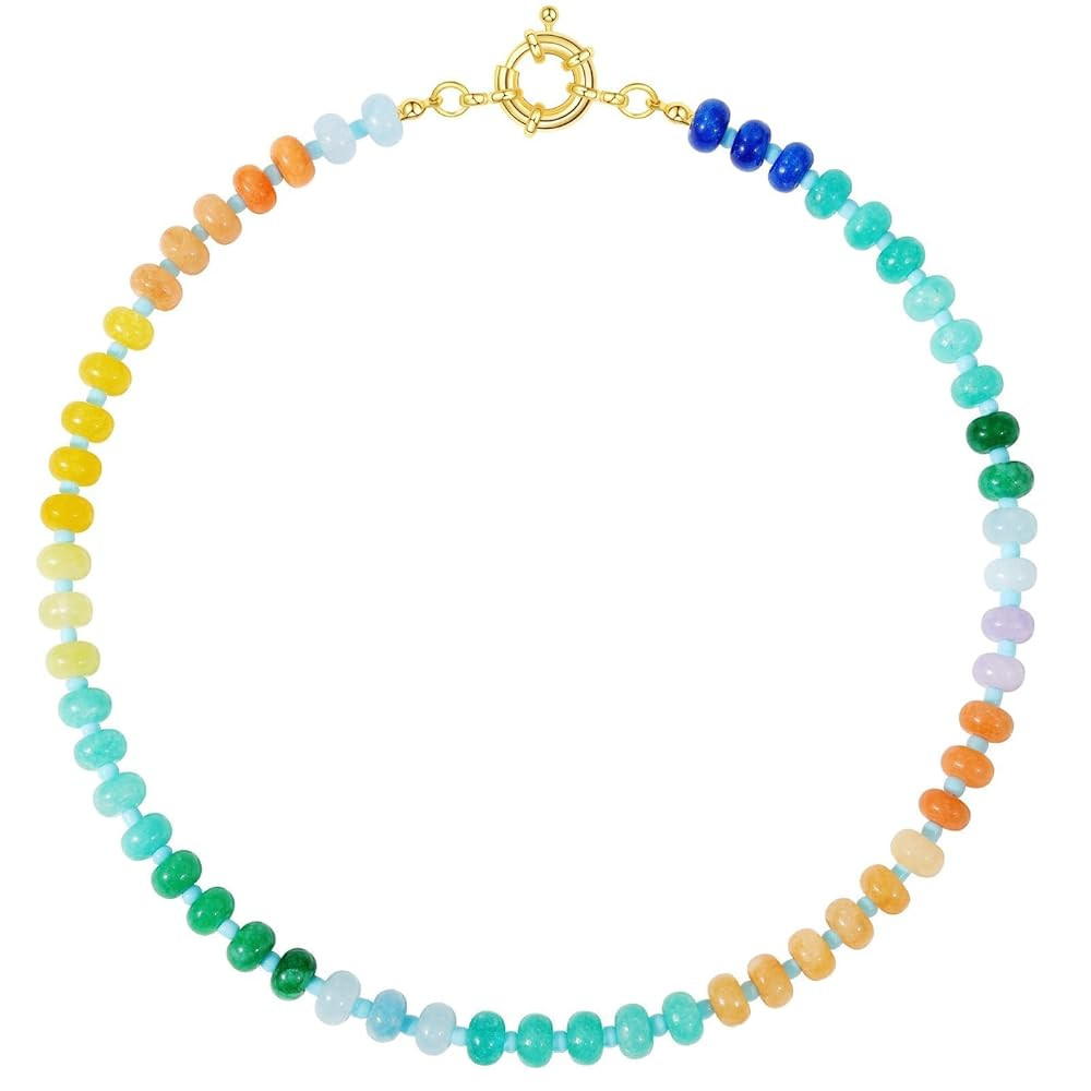 KELORIS PATH Beaded Gemstone Necklaces for Women, Boho Colorful Bead Choker Necklace, Natural Sto... | Amazon (US)