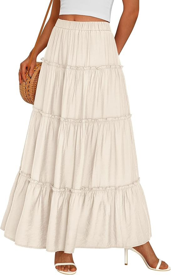 PRETTYGARDEN Boho Maxi Skirts for Women Trendy Summer 2026 Spring Long Flowy A Line Tiered Skirt ... | Amazon (US)