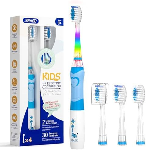 SEAGO Kids Electric Toothbrush with 2 Mins Brushing Timer and 4 Replacement Bursh Heads, Rainbow ... | Amazon (US)