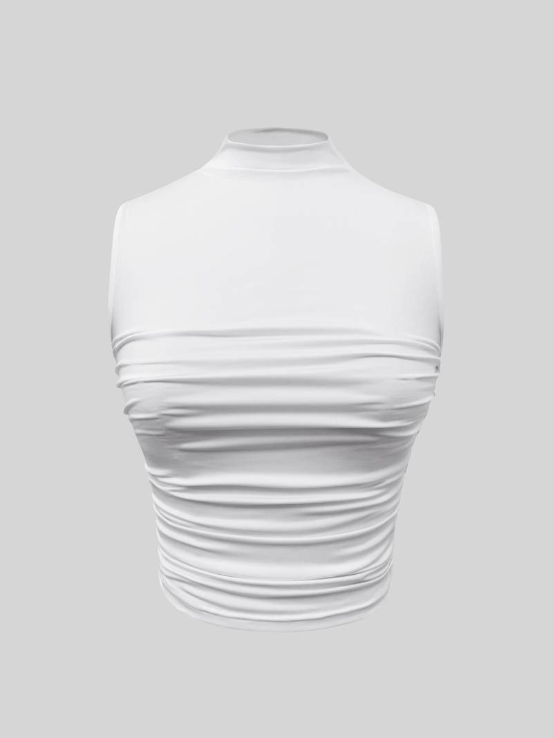 Solid Ruched Tank Top Casual Mock Neck Summer Sleeveless Top - Temu | Temu Affiliate Program
