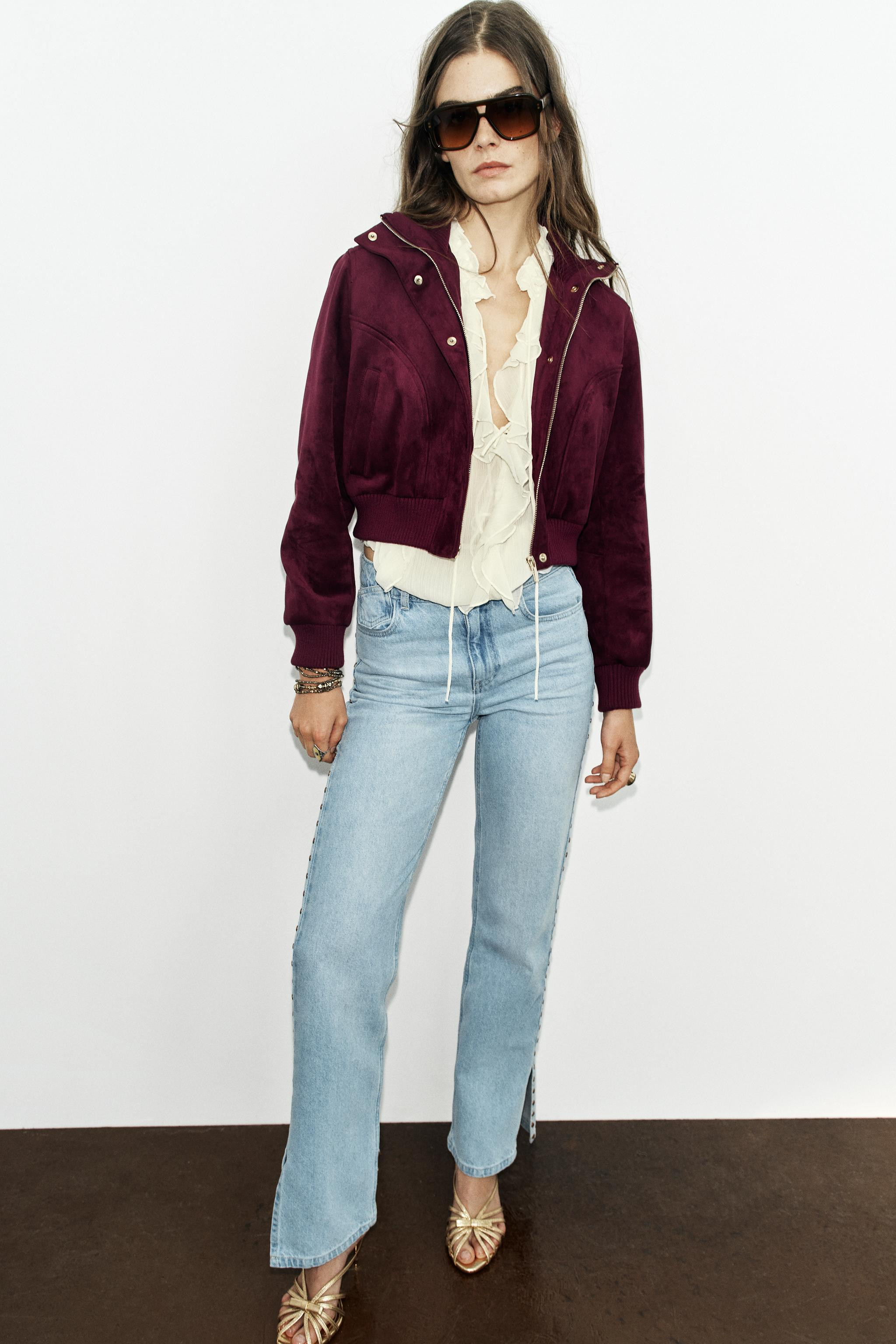 FAUX SUEDE HIGH-NECK JACKET | Zara US