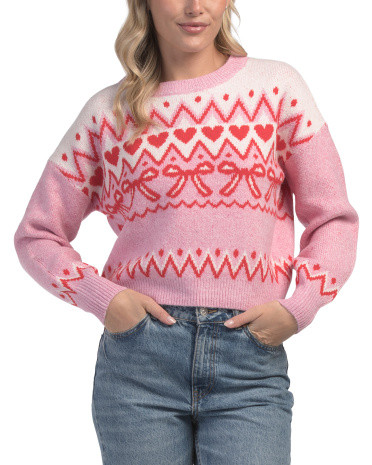 Heart Bow Pull Over Sweater for Women | Polyester/Spandex/Nylon | Marshalls