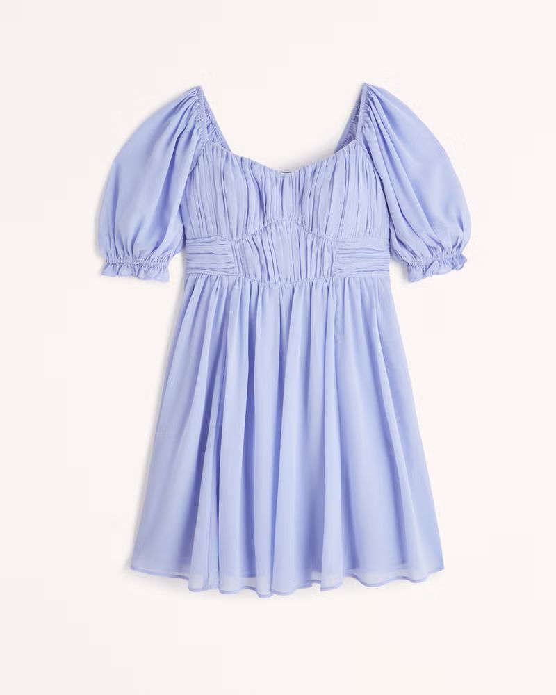 Ruched Ruffle Puff Sleeve Mini Dress | Abercrombie & Fitch (UK)