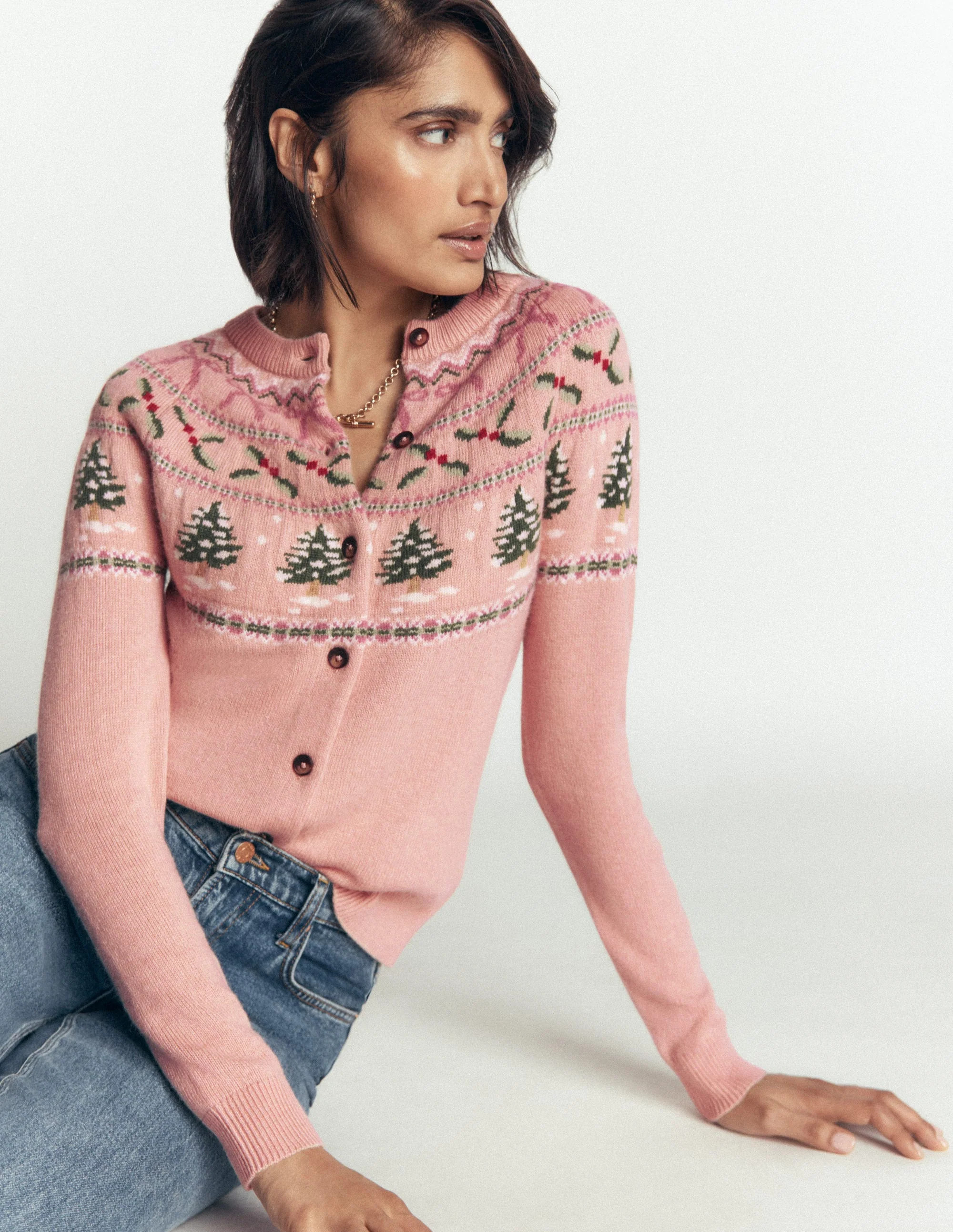 Edie Fair Isle Cardigan-Pink fair isle | Boden (US)