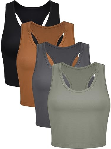 Geyoga 4 Pieces Basic Crop Tank Top Sleeveless Racerback Crop Tank Top (Elegant Color, Medium) | Amazon (US)