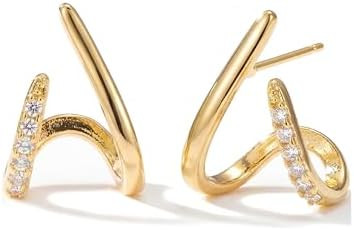 Gold Earrings for Women Trendy 14K Gold Plated Stud Earrings Dainty Minimalis Hypoallergenic CZ E... | Amazon (US)
