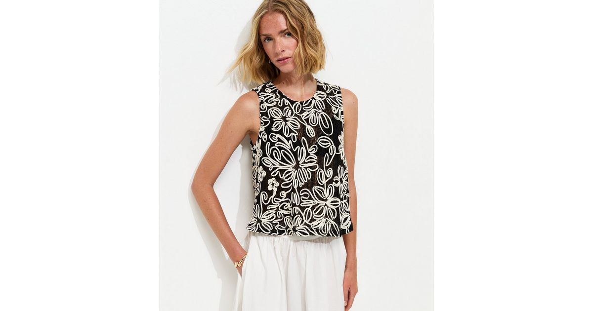 Black Floral Appliqué Sleeveless Top | New Look | New Look (UK)