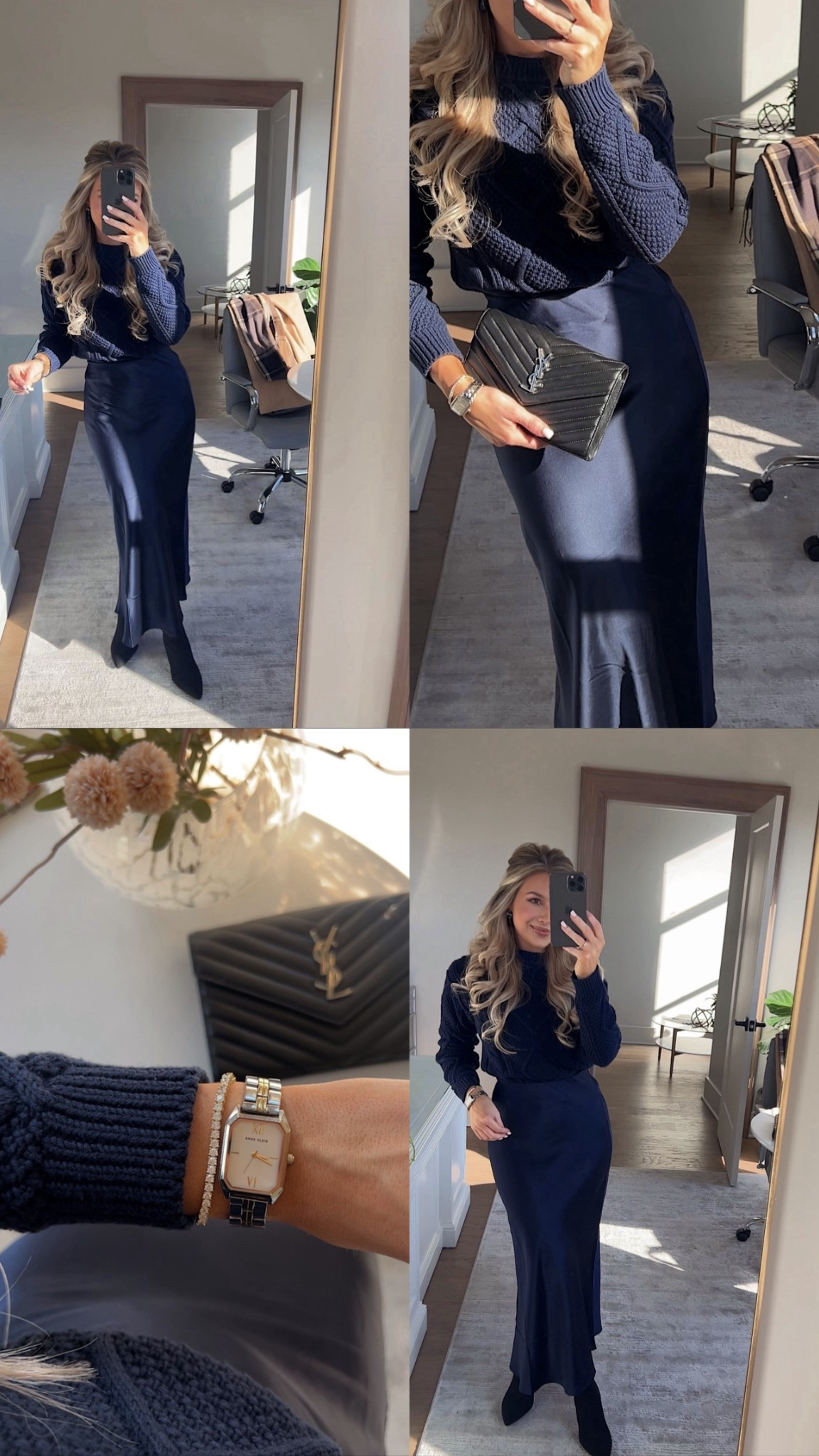 Obsessed with this navy satin midi skirt outfit! Also so affordable& wearing XS in top and bottom 🫶🏻

#LTKWorkwear #LTKFindsUnder50 #LTKFindsUnder100