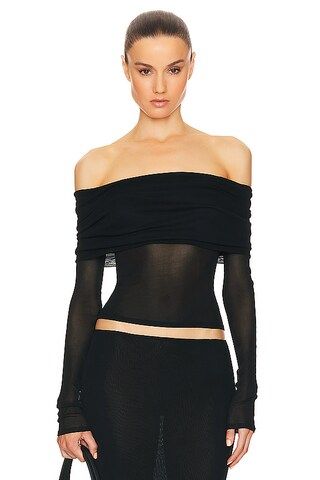 Helsa Sheer Knit Off The Shoulder Top in Black from Revolve.com | Revolve Clothing (Global)