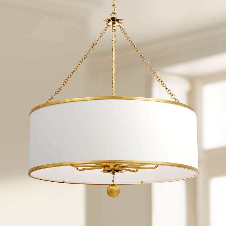 Crystorama Broche 29" Wide Antique Gold Drum Chandelier | Lamps Plus