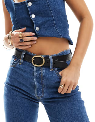 Levi's high-low leather belt with gold buckle in black | ASOS (Global)