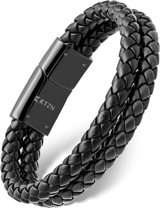 RTZN® Black Leather Bracelets for Men – Premium Artisan Handcrafted Collection – Single, Sta... | Amazon (US)