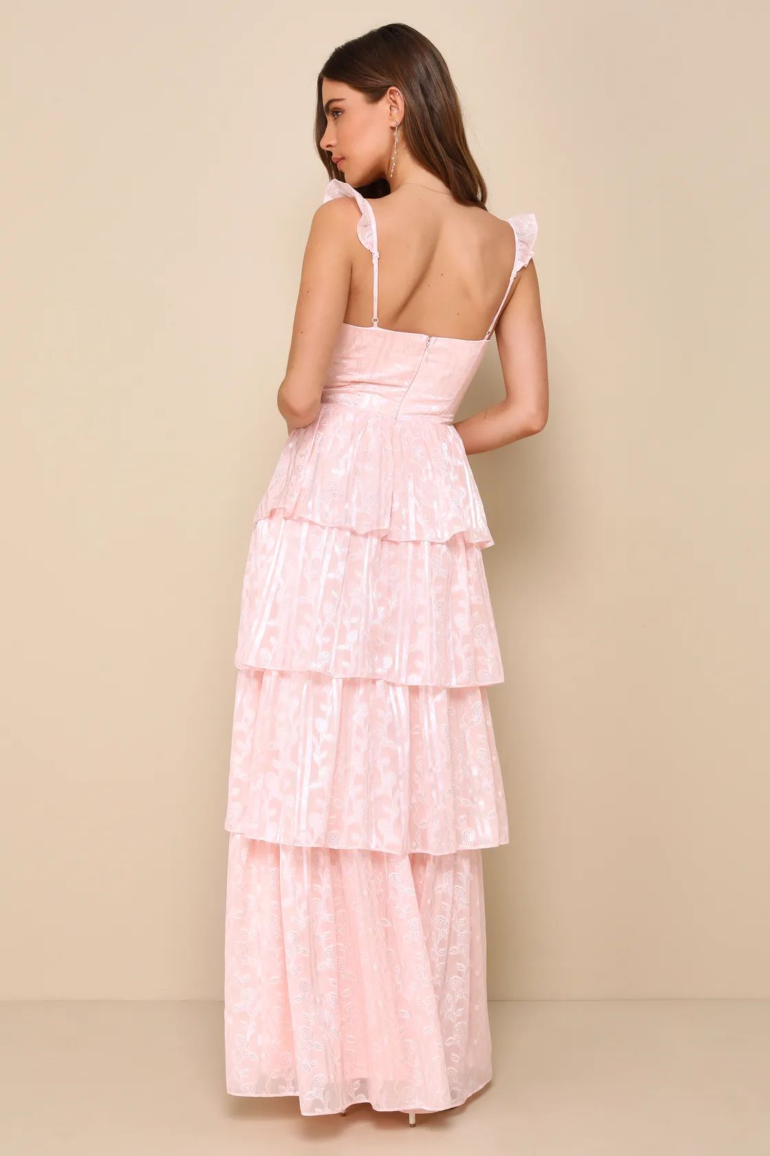 Stunning Glory Light Pink Floral Jacquard Tiered Maxi Dress | Lulus