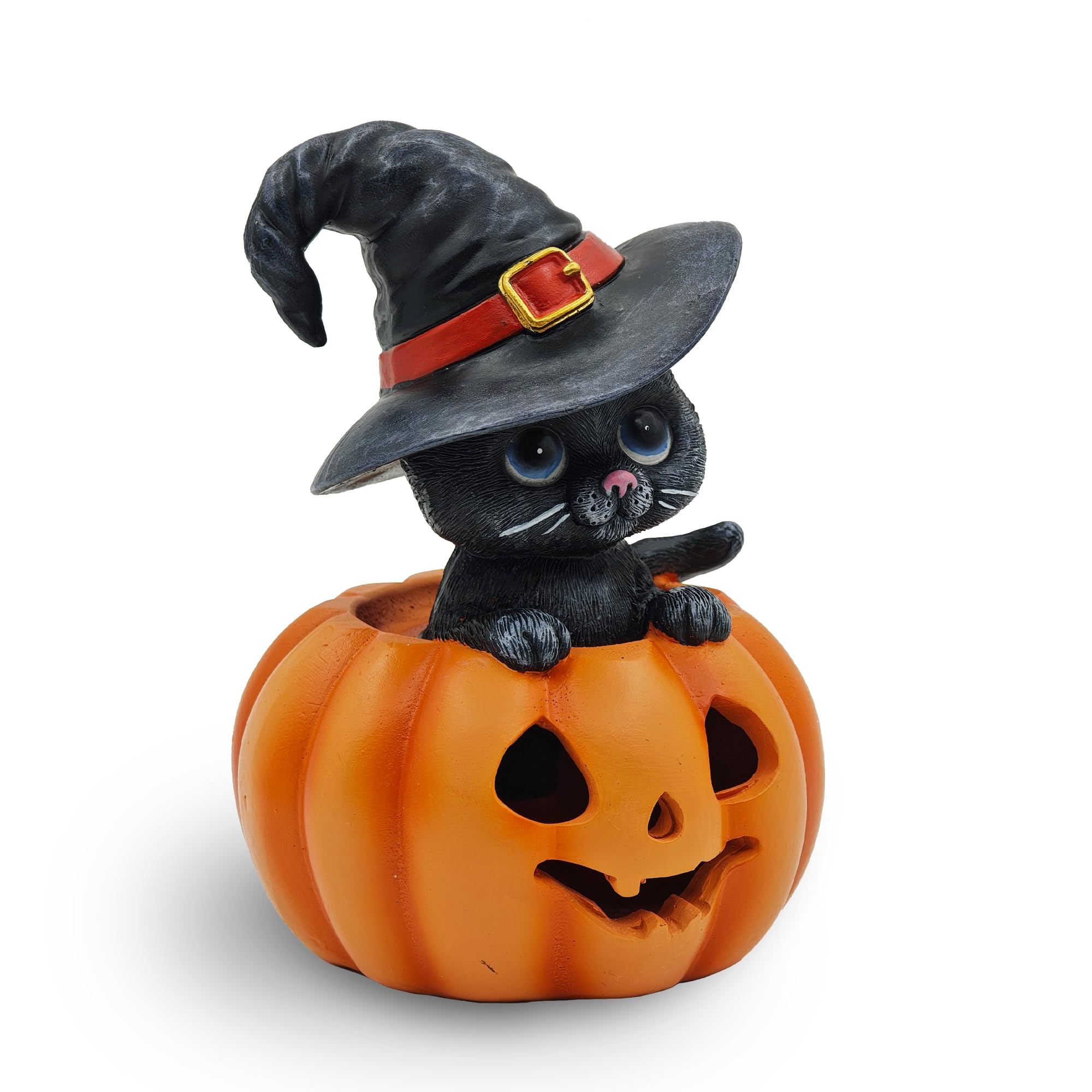 Halloween Cat Decorations in Pumpkin: Indoor Ornament with Witch Hat for Home Office Fireplace Pa... | Amazon (US)