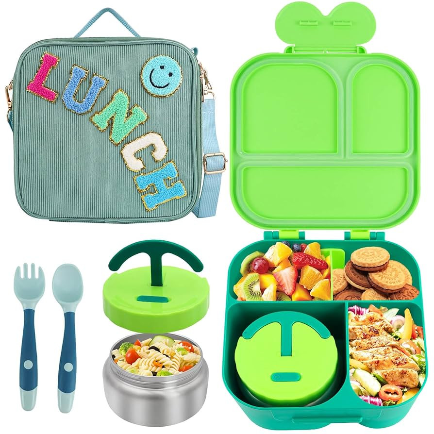 Lunch Box with Bento Box, with Leak Proof Thermo Food Jar, Preppy Corduroy Insulated Lunch Bag fo... | Amazon (US)