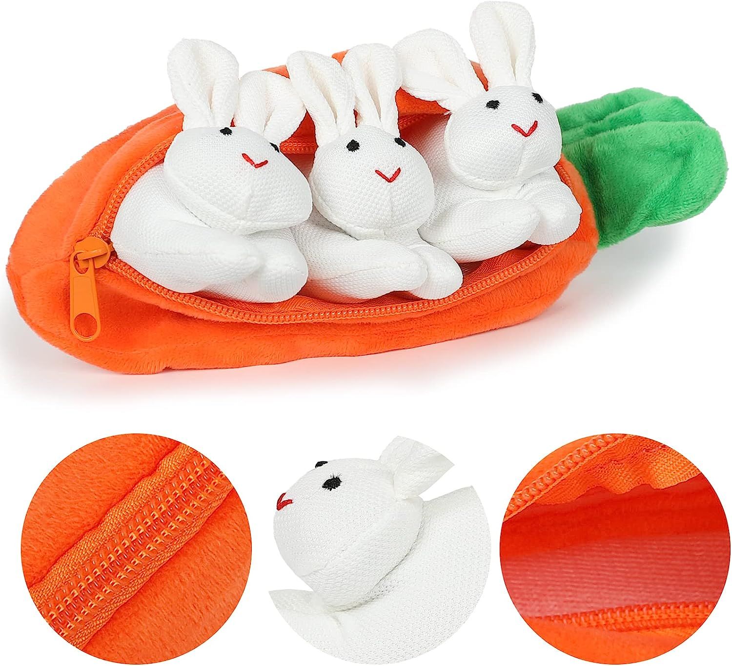 Hide-and-Seek Bunnies in Carrot Pouch, Three Bunnies in a Carrot Purse, Unzip The Rabbit Doll Toy... | Amazon (US)