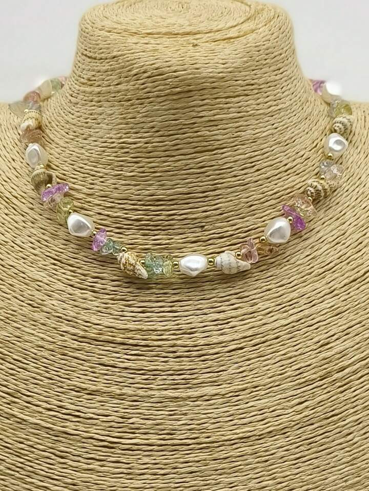 1pc Refreshing Seashell Candy Color Beaded Necklace, Versatile And Simple Coastal Vacation Jewelr... | SHEIN