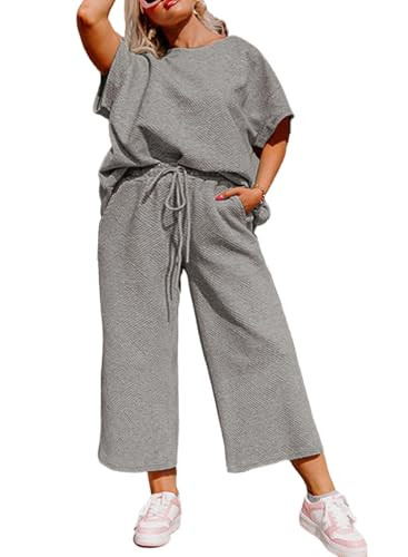 Eytino Womens Plus Size Sweatsuits Casual Short Sleeve Tops High Waist Wide Leg Pants 2 Piece Tra... | Amazon (US)