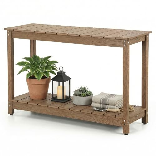 Outdoor Console Table, 48" Weather Resistant HIPS Patio Side Table, 440LBS Weight Capacity, 2-Tie... | Amazon (US)