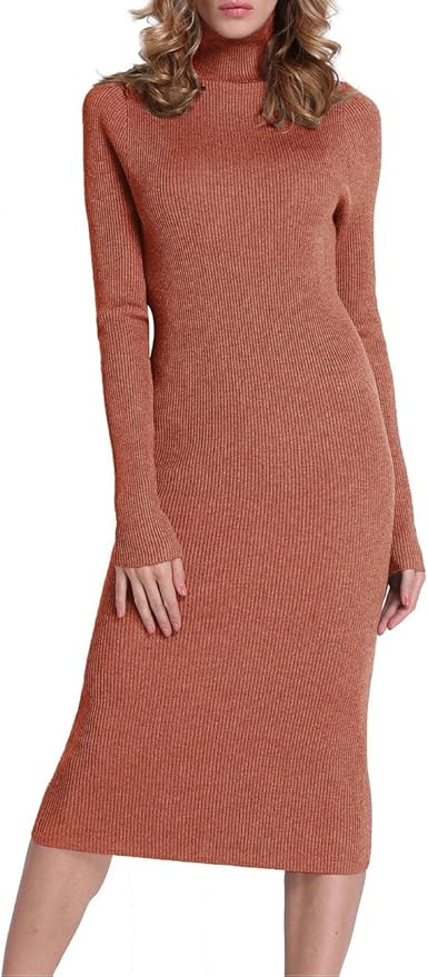 Rocorose Women's Turtleneck Ribbed Elbow Long Sleeve Knit Sweater Dress | Amazon (US)