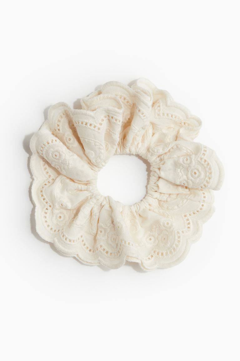 Embroidered Cotton Scrunchie - Cream - Ladies | H&M US | H&M (US + CA)