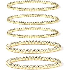 Amazon.com: Gold Bead Bracelet for Women,14K Gold Plated Bead Ball Bracelet Stretchable Elastic Brac | Amazon (US)