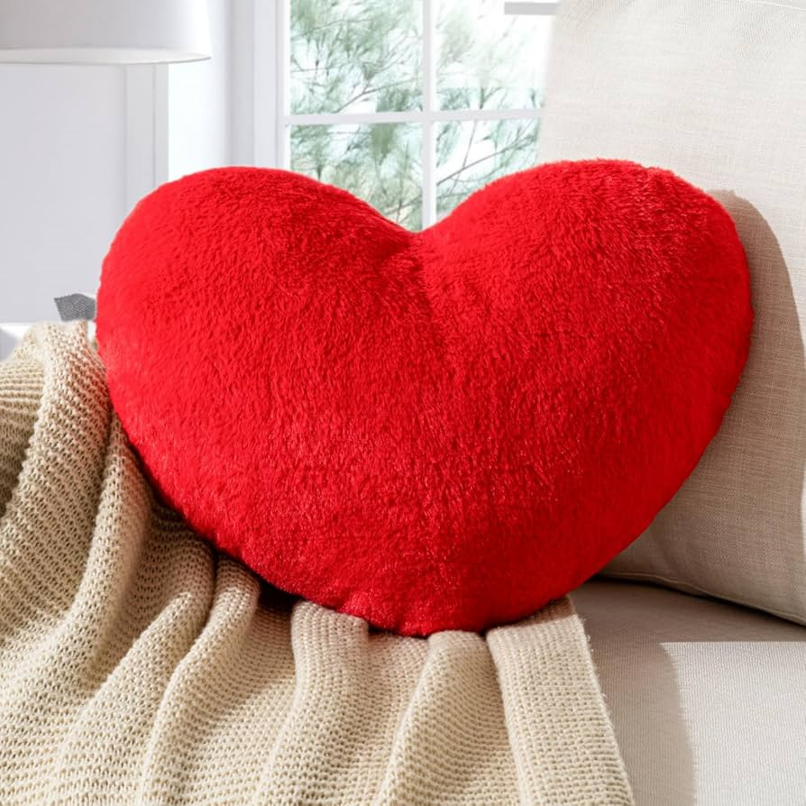 Heart Pillow Red Heart Shaped Throw Pillows Super Soft Faux Rabbit Fur Heart Throw Pillow Valenti... | Amazon (US)