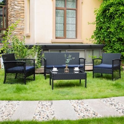 Westin Outdoor Delray Outdoor 4-Piece Patio Furniture Chat Set with Cushions, Navy Blue | Ashley Homestore