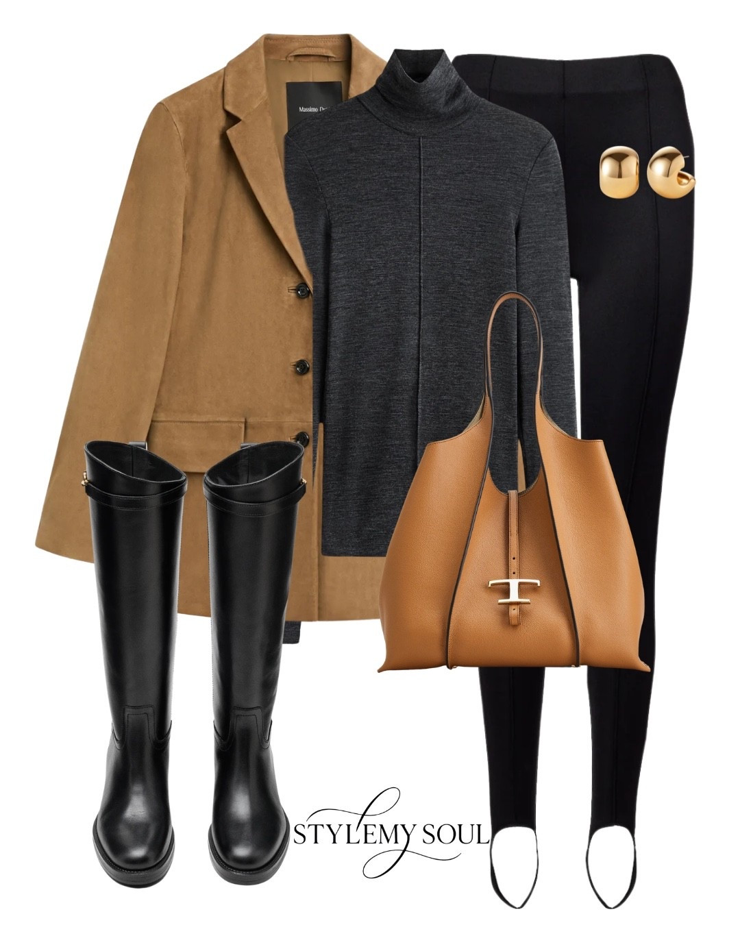 Beige blazer, black boots, leggings, camel bag

#LTKautumn #LTKFashionMonth #LTKstyletip