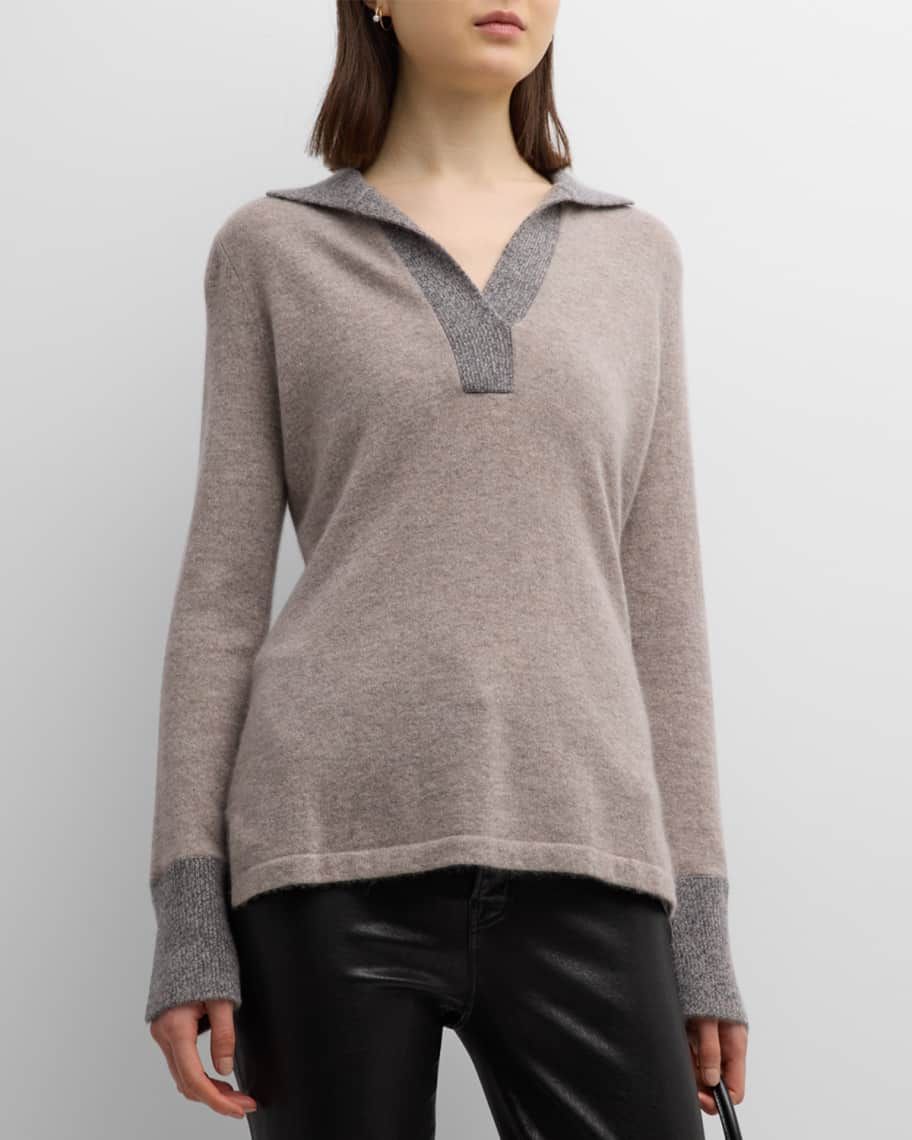 Neiman Marcus Cashmere Collection Cashmere Marled Polo Sweater | Neiman Marcus