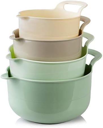 COOK WITH COLOR Mixing Bowls - 4 Piece Nesting Plastic Mixing Bowl Set with Pour Spouts and Handl... | Amazon (US)