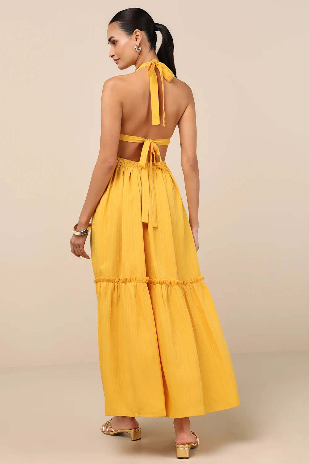 Island Vacay Marigold Yellow Tie-Back Maxi Dress | Lulus