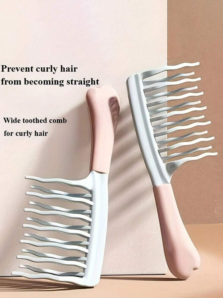 1pc Set Of Dual Wide-Tooth Hair Combs, Ideal For Long Curls & Voluminous Styles - Stylish Black & Light Blue Combs With ABS Handles, Perfect For Curly Hair Management & Home Massage, Ideal Holiday Gift For Friends, Stylish Hair Care|Elegant Hair Combs|Durable ABS Handles | SHEIN