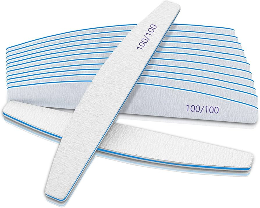 12 PCS Nail Files for Acrylic Nails, 100/100 Grit Nail File for Poly Nail Extension Gel Emery Boa... | Amazon (US)