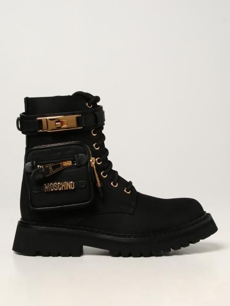 Moschino Couture combat boots in nylon with container | Giglio.com - Global Italian fashion boutique