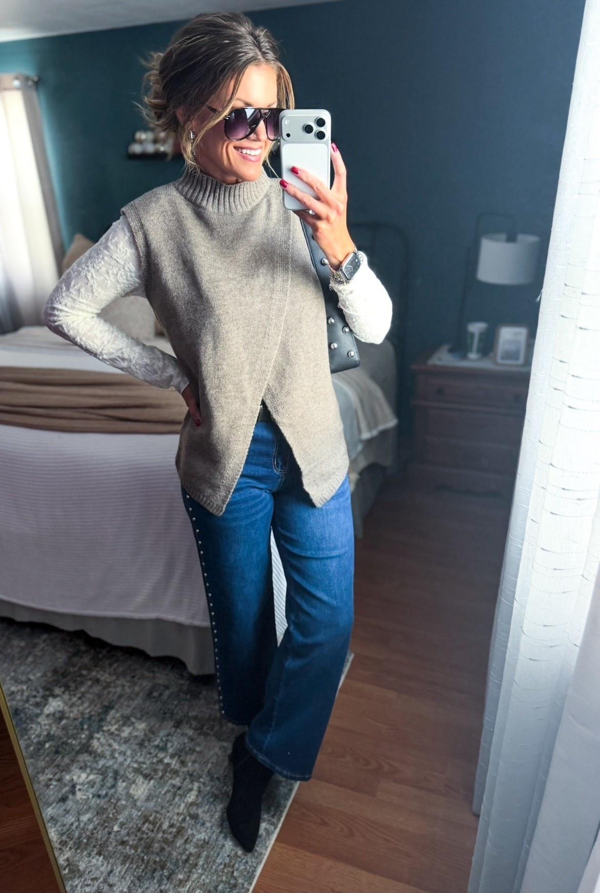New (scroll stopping) Amazon sweater. 
Sweater/small (would prefer XS)
Mesh top/medium 
Jeans/6

#LTKSeasonal