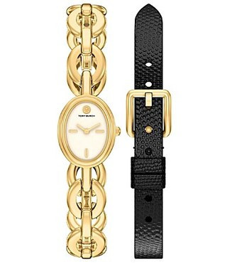 Tory Burch Women's Small Oval Quartz Two-Hand Gold Tone Stainless Steel Bracelet Watch Gift Set - Gold | Dillard's