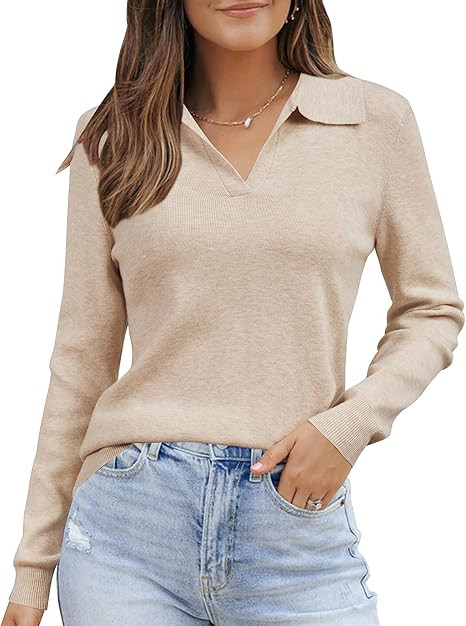 Arach&Cloz Women’s Wool Blend Collared Polo Pullover Spring Sweaters Business Casual Outfits 20... | Amazon (US)