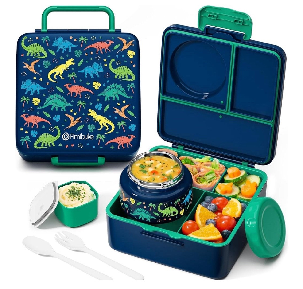 Fimibuke Bento Box for Kids Adult with Thermos, 3-4 Compartment 60OZ Toddler Lunch Box Container with Leakproof 8OZ Insulated Food Jar, Sauce Jar, Utensil for School Boy Girl, BPA-Free Dishwasher Safe

#LTKKids