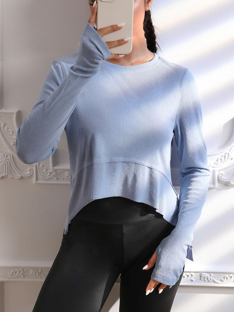 Thumb Holes High Low Hem Sports Tee | SHEIN