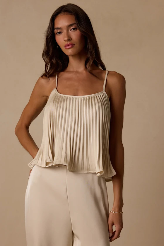 Caspian Cream Satin Pleated Cami Top | Lulus