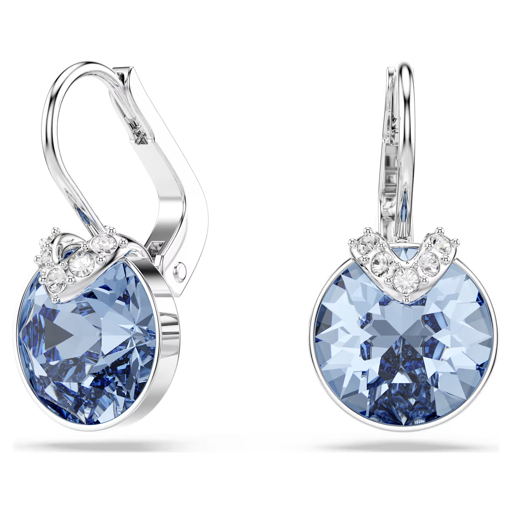 Bella V drop earrings, Round cut, Blue, Rhodium plated by SWAROVSKI | SWAROVSKI