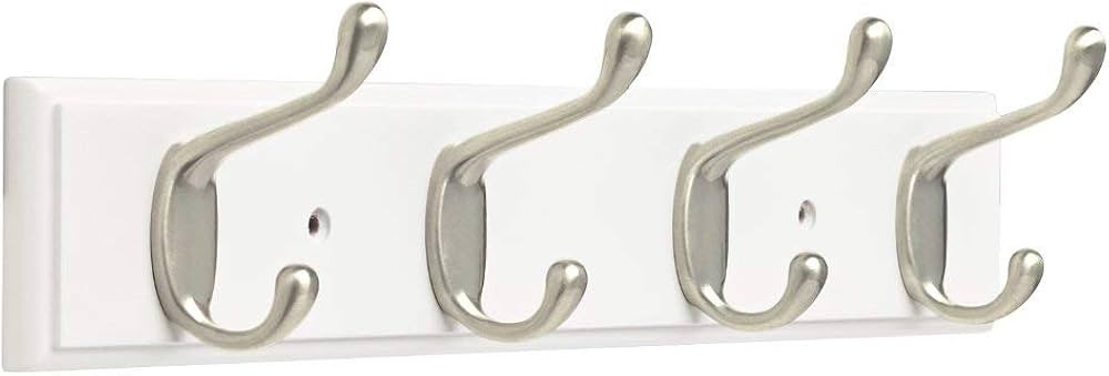Franklin Brass Heavy Duty Coat and Hat Hook Rail Wall Hooks 4 , 16 Inches, White & Satin Nickel F... | Amazon (US)