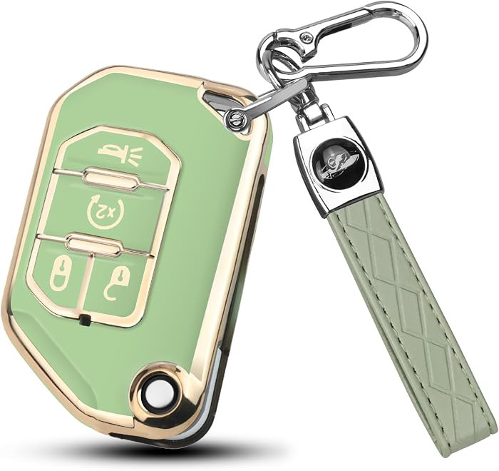 QBUC for Jeep Key Fob Cover with Keychain Flip Key Case for 2022 2021 2020 2019 2018 Jeep Wrangle... | Amazon (US)