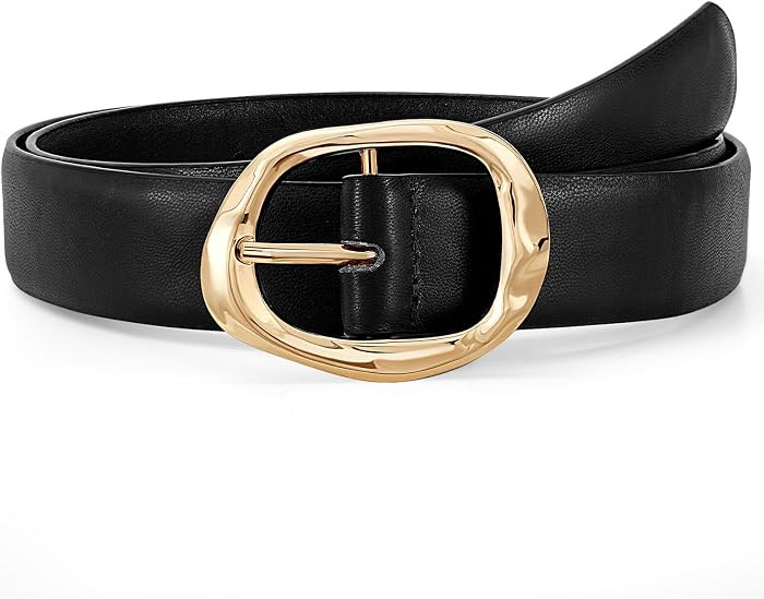 Women Leather Belt for Jeans Pants Ladies Casual Waist Belt Fashion Women Belt with Gold Buckle | Amazon (US)
