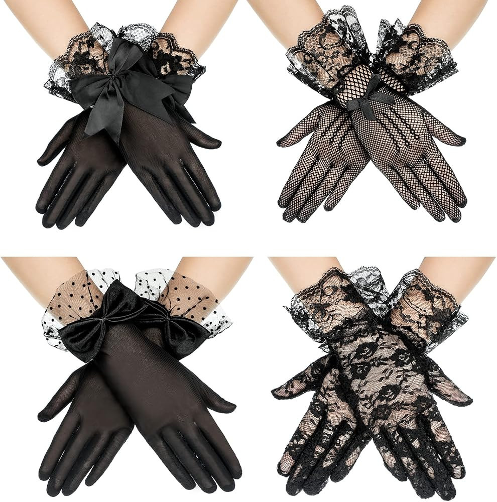 Geyoga 4 Pairs Lace Gloves Women Tea Party Vintage Elegant Short Glove for Halloween Dressy Women... | Amazon (US)