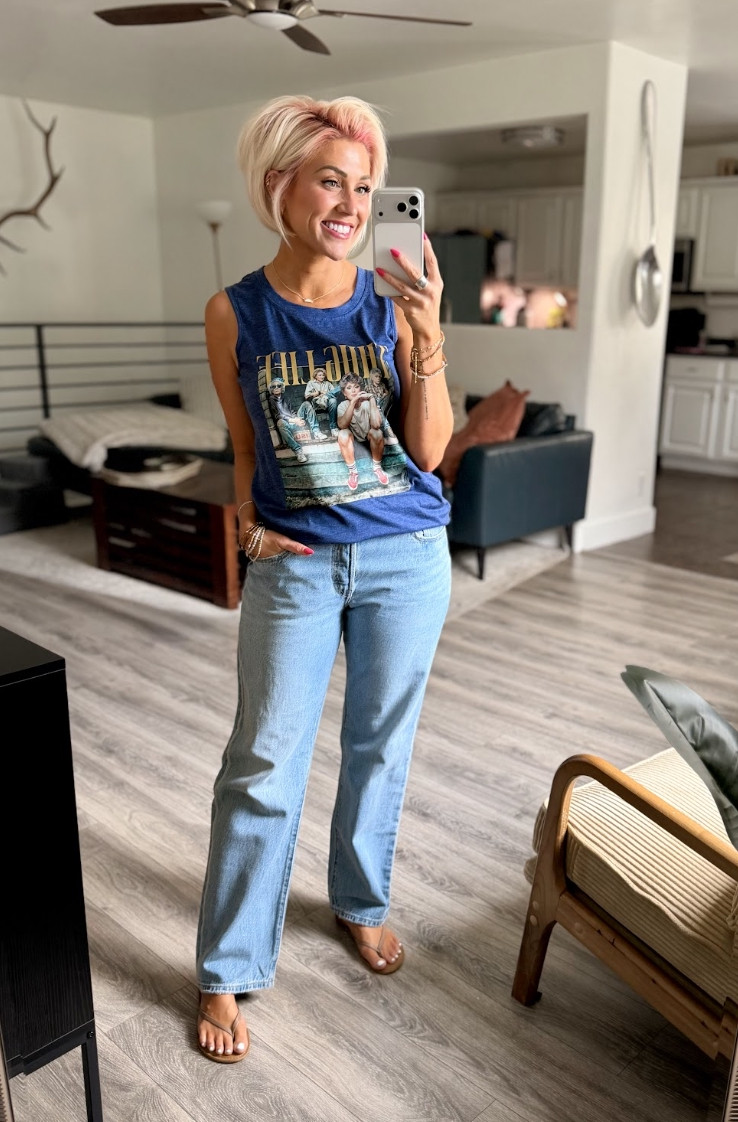 Feeling retro and cool in my new favorite tank! Top: Small // Pants: 28 // Shoes: TTS 

 #LTKootd #LTKSaleAlert